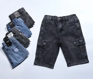 Verão Multi bolsos kid jean pant botão zíper 3D curto en jean atacado boa qualidade para calça infantil