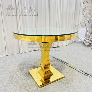 Hot Sale Factory Price Hotel Events Wedding Party Furniture Round Dining <strong>Tables</strong> Gold Stainless Steel Mirror <strong>Glass</strong> Cake <strong>Table</strong> - Product Image 3