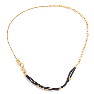 Stainless Steel Black Waxed <b>Rope</b> Necklace With Gold Beads For Women Autumn Winter Sweater Chain <b>Light</b> Luxury Jewelry - Product Image 5