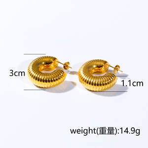 ต่างหูห่วงทองโครงหนาแบบ C-Hoop ออกแบบให้เป็นชิ้นหนาชุบทอง18K เครื่องประดับสำหรับผู้หญิงสไตล์ย้อนยุค edgy - Product Image 6