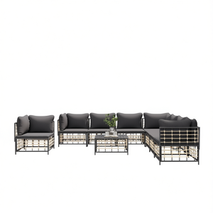 Set Lounge da Giardino Antracite da 9 Pezzi, Mobili da Esterno in Rattan con Struttura in Metallo, Design Contemporaneo per Intrattenimento all'Aperto - Product Image 1