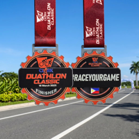 Médailles de sport sur mesure pour duathlon, course à pied et cyclisme, en alliage de zinc émaillé, forme d'engrenage 3D, pour la reconnaissance des réalisations au marathon