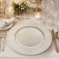 Assiettes de présentation en plastique texturé craquelé de 13 pouces, haut de gamme, personnalisables, modernes, luxueuses, réutilisables pour dîners, mariages, fêtes et événements
