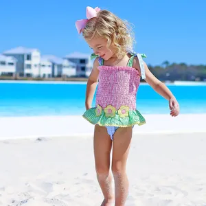 Commercio all'ingrosso Multi Seersucker Daisy costume intero Bikini 2023 estate carino costumi da bagno per ragazza bambini