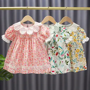 2024 princesse robe enfants bébé filles été rose floral fille robe coquille dentelle col dame out jupe