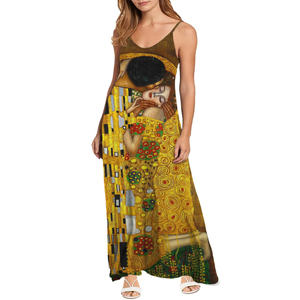 Robe longue florale d'été pour femmes Gustav <span class=keywords><strong>Klimt</strong></span> Kiss Print, robe élégante et sexy pour adultes, style streetwear ample, robe à bretelles, livraison directe - Product Image 4