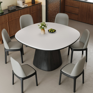 Mesa de Comedor Redonda de Piedra Sinterizada de Alta Gama, Mesa de Comedor Pequeña y Sencilla para Comedor, Mesa de Comedor de Lujo para Restaurante con Patas de Madera - Product Image 2