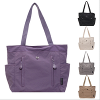 Sac fourre-tout en toile de couleur unie avec logo personnalisé JSBAG, grande capacité, ouverture double sens, pour femme, pour les trajets quotidiens, mode toutes saisons