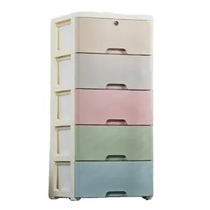 Armoire en plastique pour enfants de couleur bonbon à 4 étages Petite armoire en plastique pliable pour jouets et tiroirs - Product Image 1
