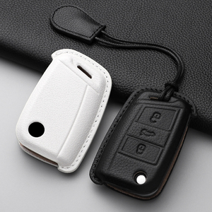 Coque de clé de voiture en cuir pour VW Polo <span class=keywords><strong>Skoda</strong></span> Octavia A7 <span class=keywords><strong>Kodiaq</strong></span> Seat Ateca Leon Golf 7 MK7 VII Tiguan Accessoires Auto - Product Image 1