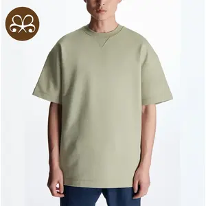 Boxy fit blanc t-shirt personnalisé hommes français éponge sueur t-shirt 100% coton pima bio t-shirt lourd surdimensionné t-shirt