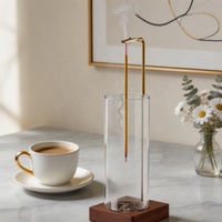 Porte-encens en laiton pour bâtons attrape-cendres avec support de bâton d'encens suspendu en verre amovible porte-agarbatti en bois Yoga Relax