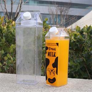 Bouteille d'eau en plastique transparente carrée de 1 litre, forme de carton de lait, prix bas, en stock - Product Image 4