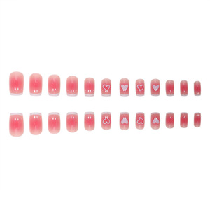 Almendra corta cuadrada negra puntas francesas Nail Art 3D Press-on Gel Bling Faux-Nails <span class=keywords><strong>pies</strong></span> <span class=keywords><strong>UÑAS</strong></span> DE Gel postizas - Product Image 3