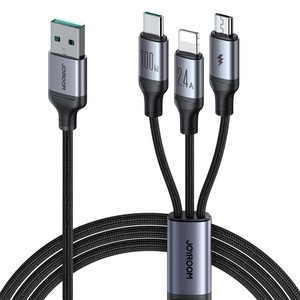 สายชาร์จ JOYROOM สำหรับ <span class=keywords><strong>iPhone</strong></span> 15 ซีรีส์ ความยาว 1.2 เมตร แบบ 3-in-1 กำลังไฟ 100W สายถักไนลอน USB-A to IP+Type-C+Micro ชาร์จเร็ว - Product Image 1