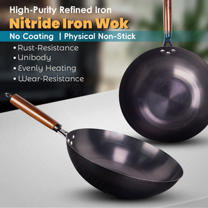 Wok para Saltear <span class=keywords><strong>de</strong></span> <span class=keywords><strong>Hierro</strong></span> Forjado con Mango <span class=keywords><strong>de</strong></span> Madera y Acabado Profundamente Nitrurado - Product Image 2