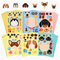 6 Pièces / Ensemble Puzzles Chien Cartoon Wang Autocollants Imperméables à Visages Changeants en Papier Super Mignons pour l'Éducation Précoce des Enfants