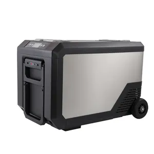 50L kamp mini dondurucu 12v açık soğutma kutusu ile tekerlek çift bölgeli araba buzdolabı
