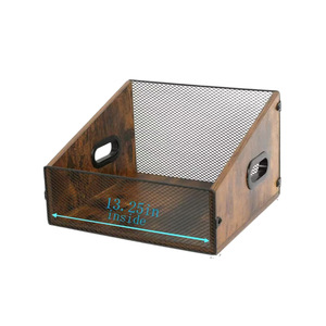 Estante para discos de vinilo de madera maciza y hierro, caja de almacenamiento marrón para exhibir CD, estante de exhibición. - Product Image 4