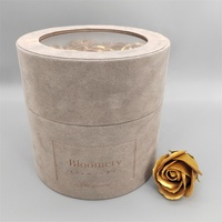Boîtes cadeaux rondes en velours gris de luxe avec logo personnalisé pour la Saint-Valentin, mariage, fleurs, matériaux recyclés, revêtement UV et feuille d'or