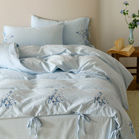 Low MOQ personnalisé fleur imprimée housse de couette ensemble de draps de lit de literie en coton doux