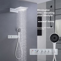 Ensemble de robinetterie de douche thermostatique en laiton chromé, pour montage encastré mural, avec fonction pluie et massage, à noyau céramique
