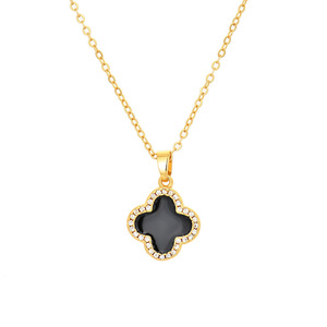 Collar con Colgante de Trébol de Cuatro Hojas, Chapado en Oro/Plata con Circonitas, Elegante Gargantilla con Dije de Concha/Esmalte para Mujer, 4 Estilos Disponibles - Product Image 5