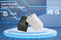 Cargador GaN PD 3.0 de 65W con Puertos Duales USB-A + Tipo-C, Resistente al Fuego, Enchufe Estadounidense, para Teléfono Móvil, Portátil y Reloj Inteligente