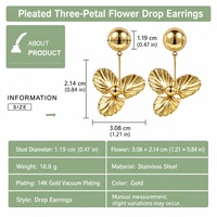 Anting Bunga Tiga Kelopak Bahan Stainless Steel Lapis Emas 14K Vakum, Perhiasan Gantung Bermotif Bunga Berlipit