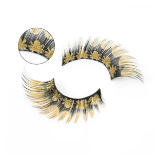 1 Paar Gold Spider Print Falsche Wimpern Übertrieben Bunte Party Gefälschte Wimpern Handgemachte Augen schwanz verlängernde Wimpern Werkzeuge