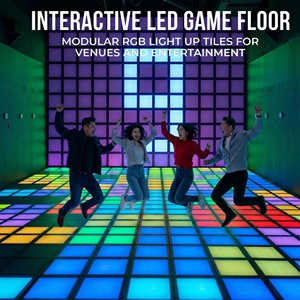 Dalles de sol LED interactives pour jeux d'évasion en intérieur, en verre et acier inoxydable, 30x30cm, motif treillis Amuseme - Product Image 2