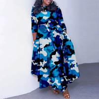 Vêtements pour femmes grandes tailles, robes maxi automne-hiver, chemise longue camouflage, robe élégante décontractée pour femmes