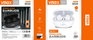 Auricolari wireless Vmex con ricarica di tipo C, cuffie sportive Bluetooth in-ear bianche - Product Image 1