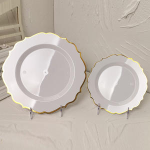 10.25 inci emas sekali pakai meja makan dekorasi pernikahan piring plastik putih dan emas untuk pernikahan & Pesta & <span class=keywords><strong>Thanksgiving</strong></span> - Product Image 6