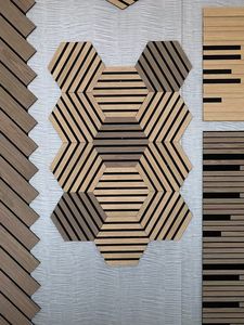 Européen personnalisé peler et coller ignifugation HEXAGO insonorisant Art maison plafond MDF lattes de bois panneaux acoustiques muraux akupanel - Product Image 2