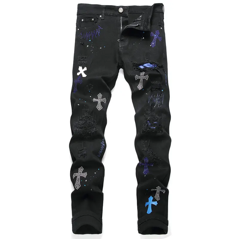 Alta moda Streetwear pintura impresa Jeans hombres diseñador ropa Hip Hop pantalones ropa estilo Punk Amiry hombres Jeans