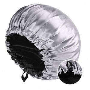 Gorros de Dormir de Doble Capa con Forro de Seda Suave, Gorro de Satén con Cordón para Dormir, para Cabello Rizado Natural - Product Image 4