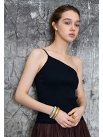 Haut asymétrique en cachemire pur à 100 % pour femme, coupe ajustée, sans manches, tricot fin côtelé, doux, extensible, élégant, chaud pour l'hiver