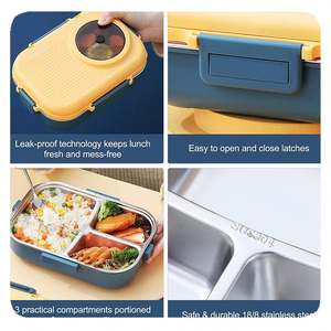 Ланч-бокс из нержавеющей стали с 3 отделениями, для детей и взрослых, с суповой миской, набор для школьных обедов - Product Image 6