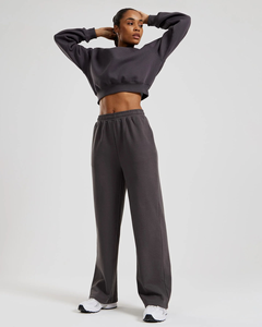 <b>Women</b> Winter Wide Leg <b>Trouser</b> Sweatpants 100% Cotton <b>Fleece</b> Elastic Waist Breathable Custom Logo Streetwear - Product Image 4