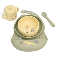 Assiette à dîner en silicone de qualité alimentaire sans BPA moderne avec bol à ventouse et cuillère Ensemble d'alimentation pour bébé en gros
