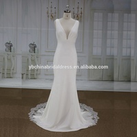 YBW1960 — robe de mariée Vintage en forme de sirène, en crêpe, avec traîne en dentelle, Simple, tenue de mariage