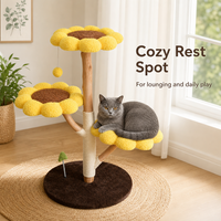 Arbre à chat en bois massif avec griffoir en sisal, trois plateformes tournesol, coussins en peluche, design minimaliste en carton, 107 cm, pour chats