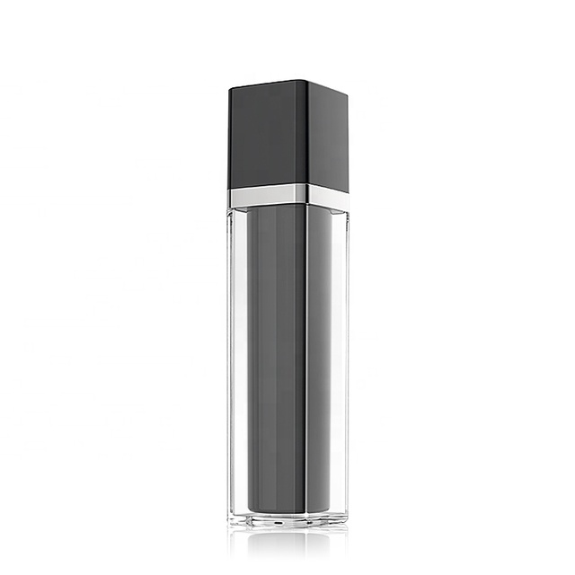Luxury Black Color 15ml 30ml 50ml Square Cosmetic Bottle Man Cosmetic Essence Airless Twist up Pump Bottle