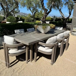 2024 moderno Patio in legno massello Teak <span class=keywords><strong>giardino</strong></span> Set di lusso divano all'aperto Set tavolo <span class=keywords><strong>da</strong></span> pranzo <span class=keywords><strong>con</strong></span> <span class=keywords><strong>sedie</strong></span> - Product Image 1
