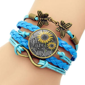 Pulsera <span class=keywords><strong>de</strong></span> girasol <span class=keywords><strong>de</strong></span> cuero multicapa, pulsera <span class=keywords><strong>de</strong></span> cuero You Are My Sunshine para <span class=keywords><strong>amistad</strong></span> y hermanas - Product Image 2