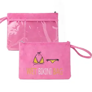 Bolsa de biquíni de praia para mulheres, bolsa de biquíni de viagem em pvc com zíper para maquiagem, bolsa de pulso para maquiagem e cosméticos, ideal para viagens