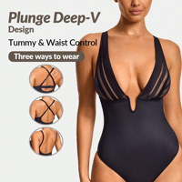 Ladymate ODM/OEM Body sculptant femme à décolleté plongeant en V, dos nu, string, effet ventre plat, grandes tailles