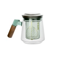 Tasse à thé en verre Hxglass Heat Residence 400-500 ml avec filtre intégré pour séparer les feuilles de thé, tasse à thé moderne avec poignée en bois