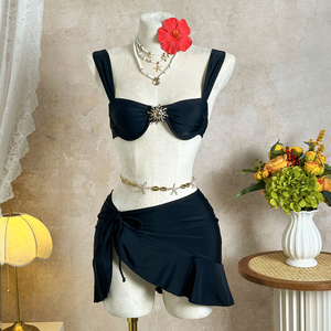 Nuovo Bikini Sexy 2026 in Tinta Unita, Costume da Bagno in Nylon con Gonna Corta per <span class=keywords><strong>Spiaggia</strong></span> - Product Image 6
